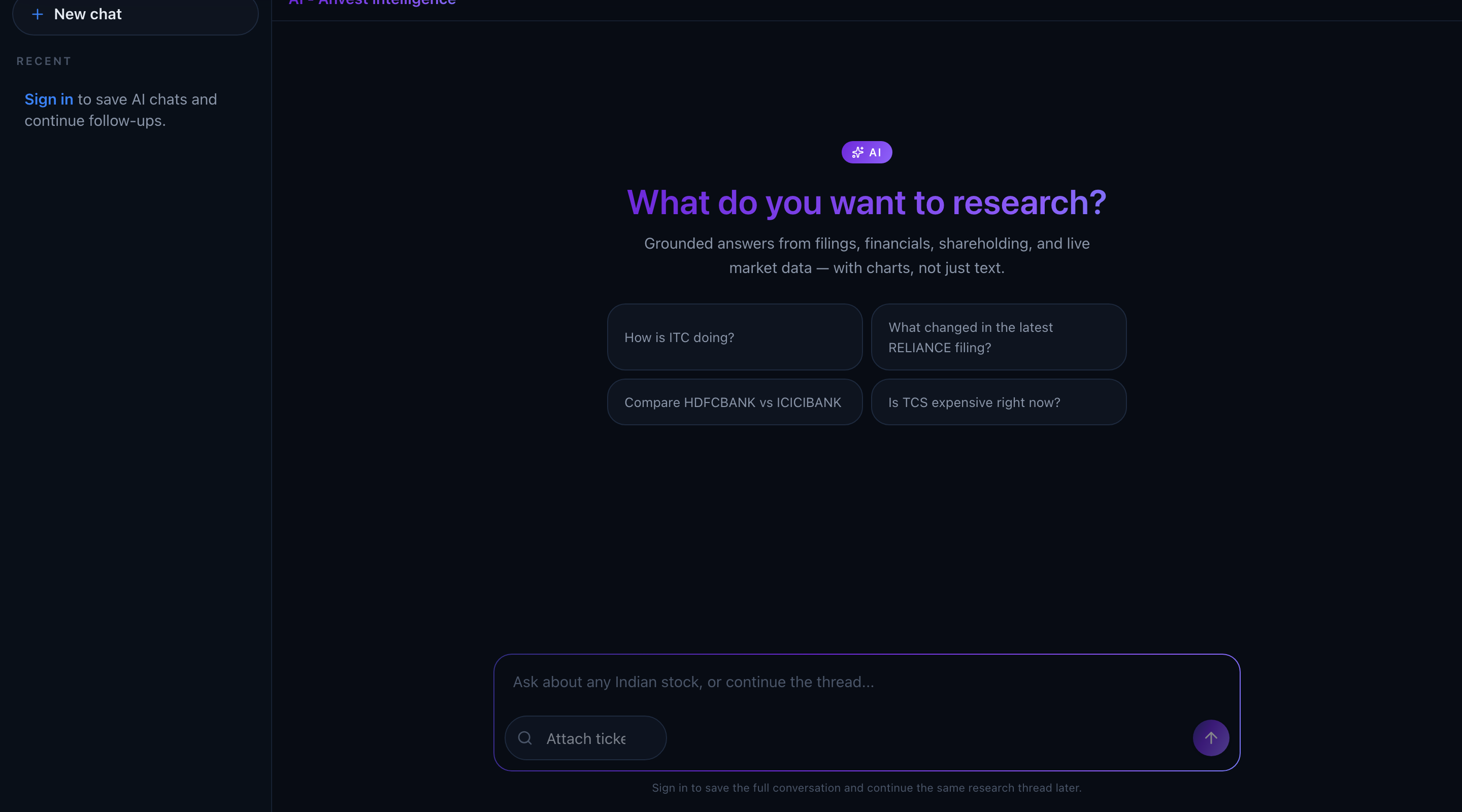 Anvest AI intelligence chat asking what to research