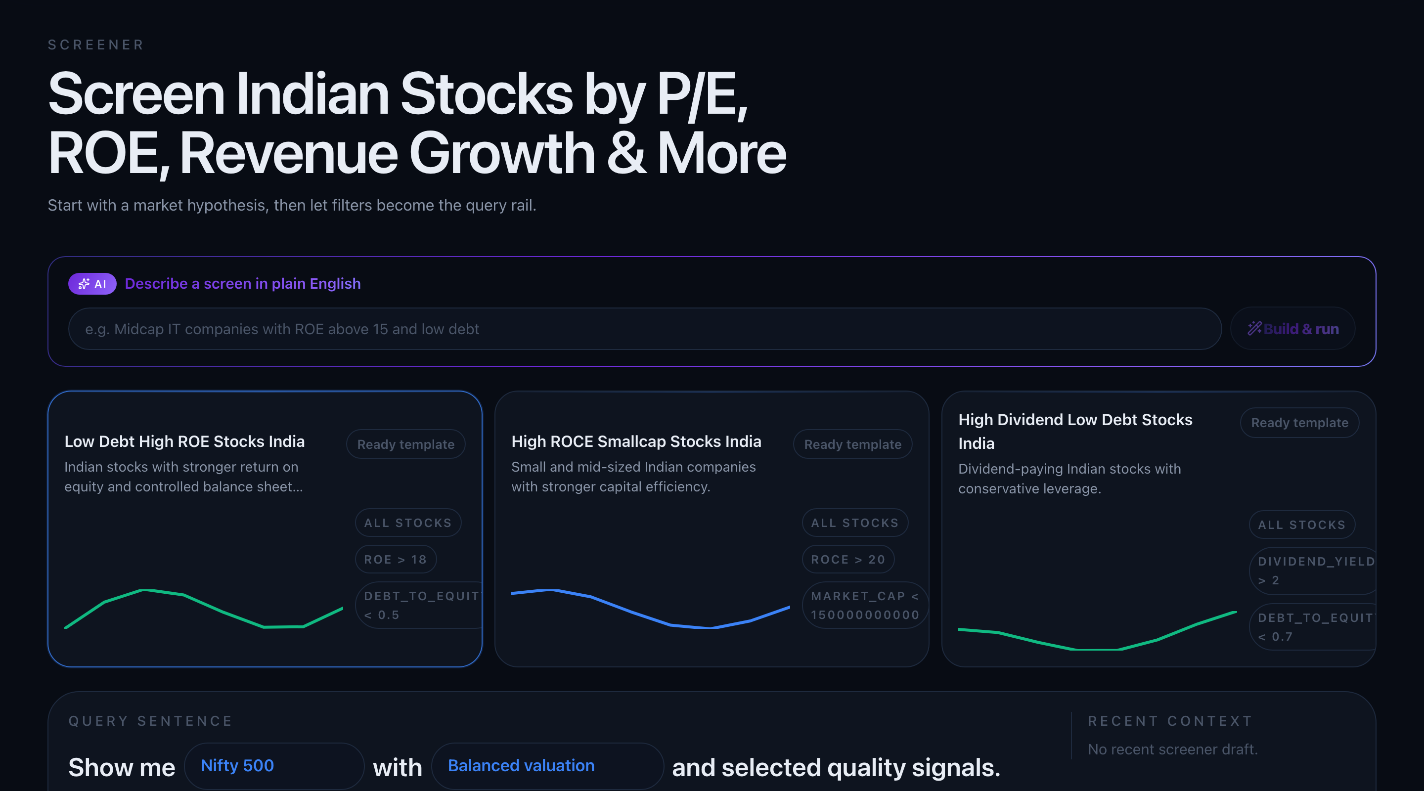 Anvest stock screener with AI plain-English query bar and templates